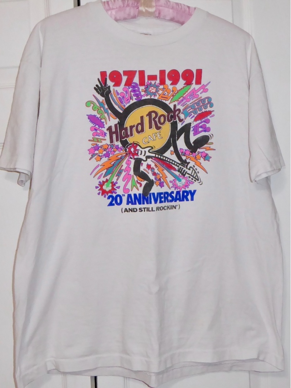Vintage Hard Rock Cafe Graphic T-Shirt 1971-1991 20th Anniversary White USA XL